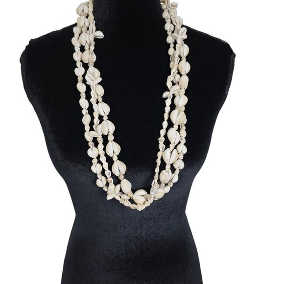 Hawaiian Cowrie Sea Shell Necklace 16" Boho Clapless Long Beachy 90s Conch 3pc - Picture 1 of 12